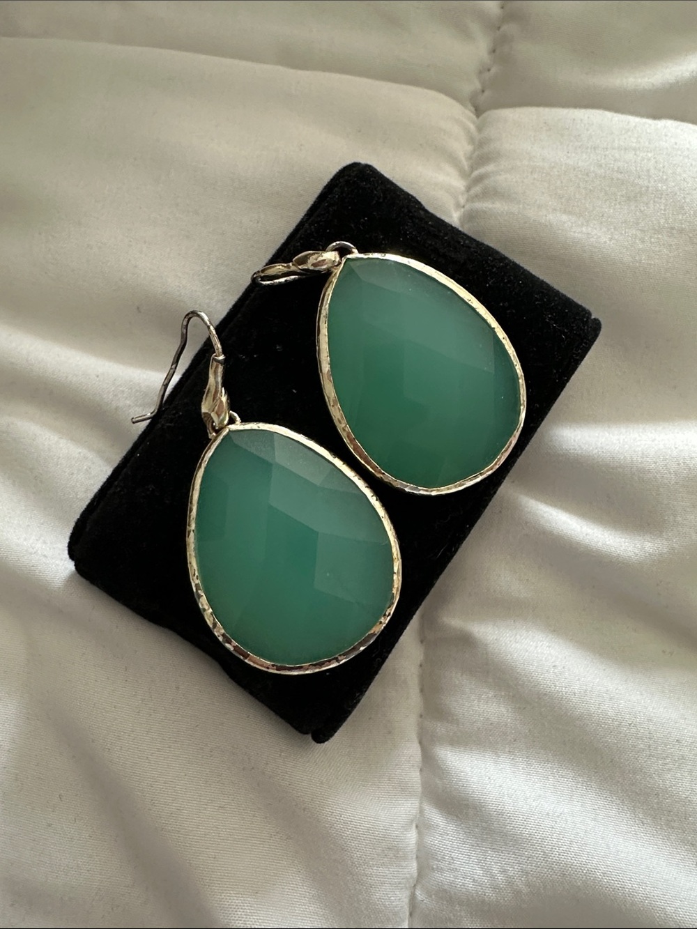 Gold-Trim Green Teardrop Earrings - Women Jewelry